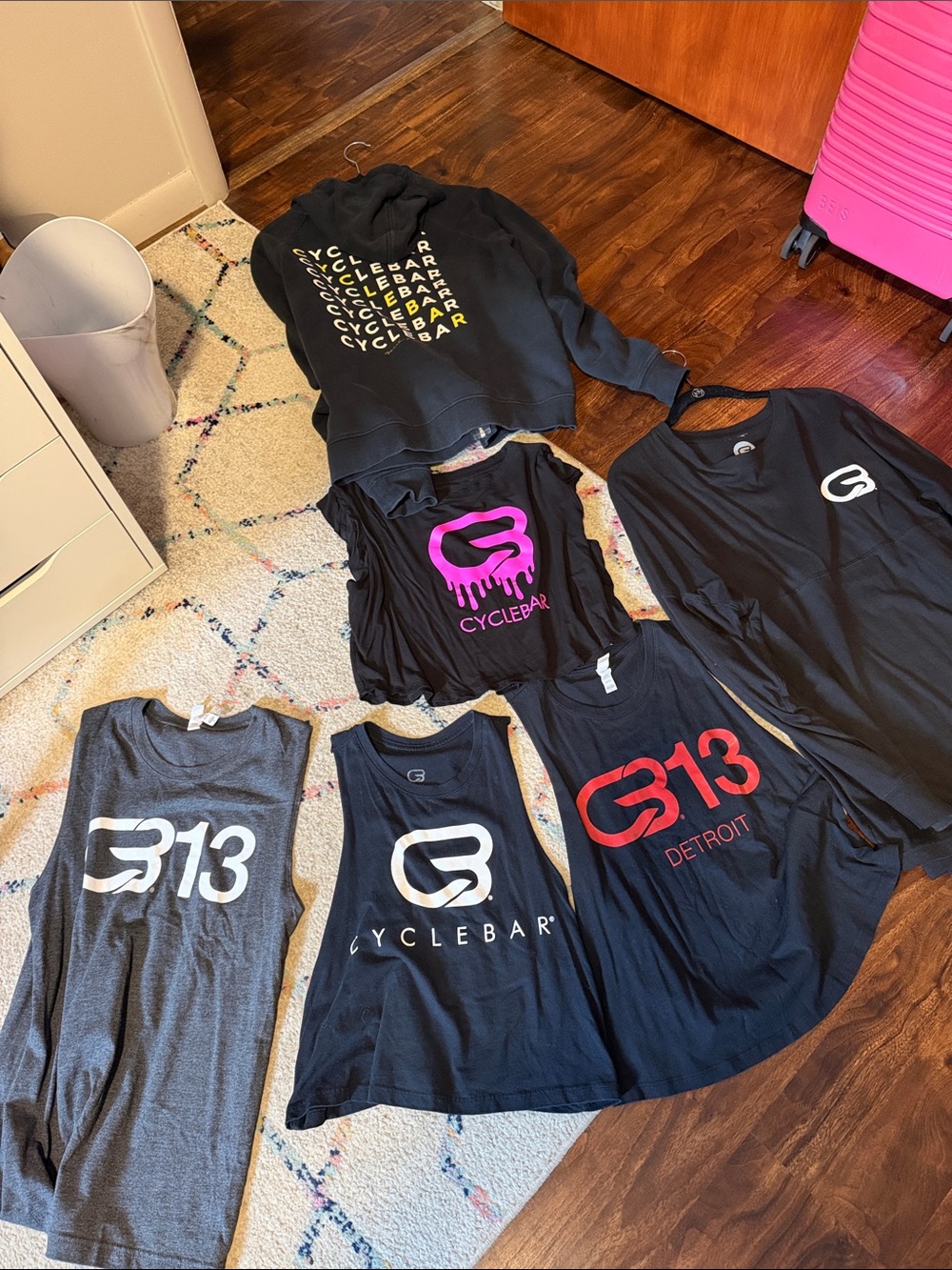 Bundle of Cyclebar Tank Tops, Shirts, and Hoodies in Black, Gray, Pink, Red S/M